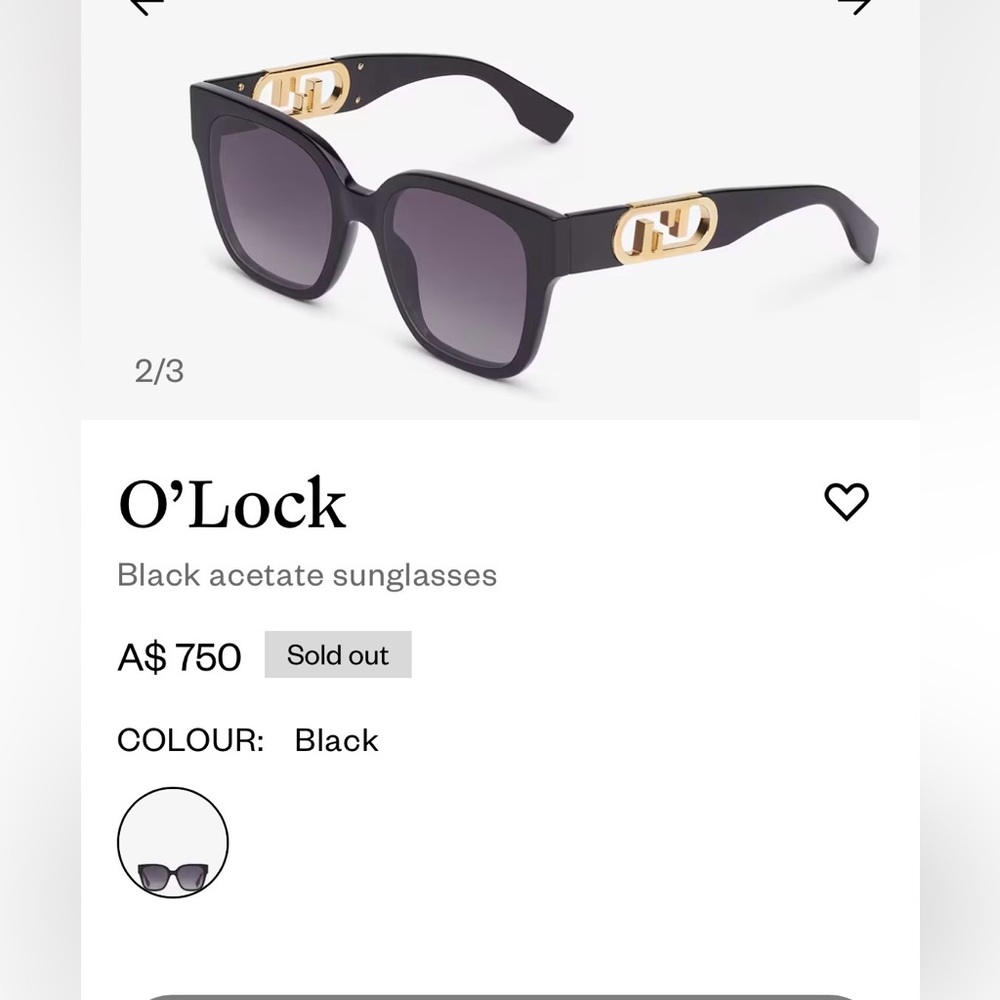 NWT FENDI 40081 EMBELLISHED O’LOCK LOGO DETAILING BLACK FF TEMPLE SUNGLASSES - Picture 17 of 17